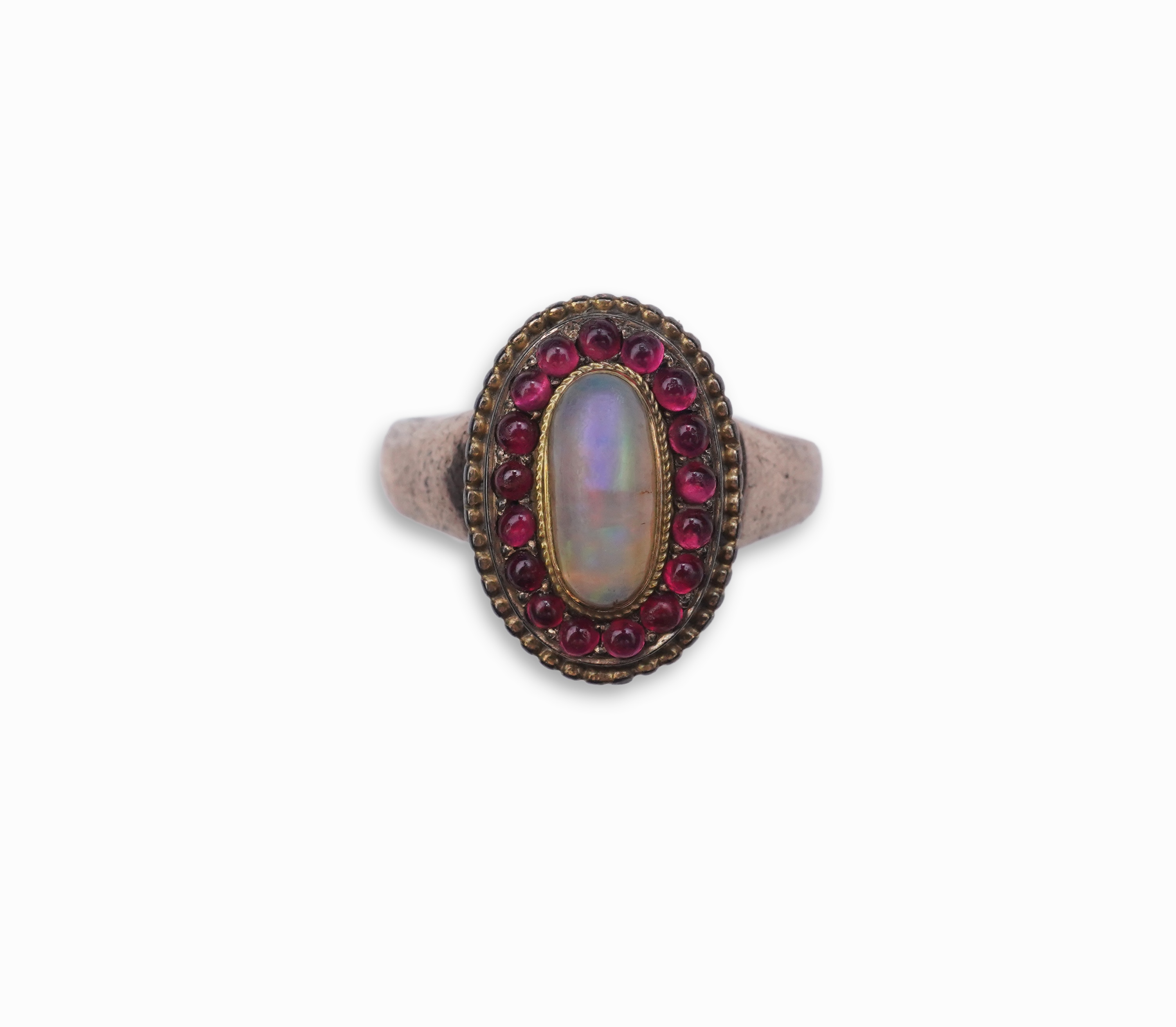 An opal and garnet ring